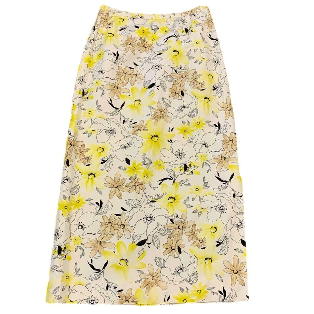 Pendleton Vintage Silk Linen Blend Floral Maxi Skirt in Yellow, Cream, Black